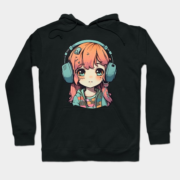 Cute headphone anime girl Hoodie by AestheticsArt81